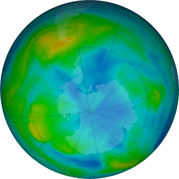 Antarctic ozone map for 21 June 2020